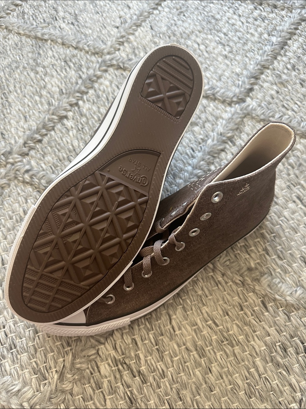 Converse Dark Brown Canvas High Top Sneakers with White Toe Cap - Picture 2 of 4